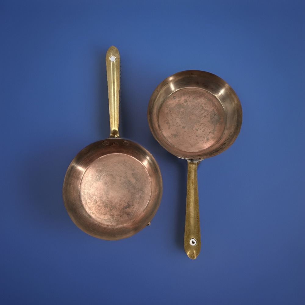 2 VNTG  Farmhouse Rustic Decor B&M Douro Korean Copper 6" Skillet Brass Handle